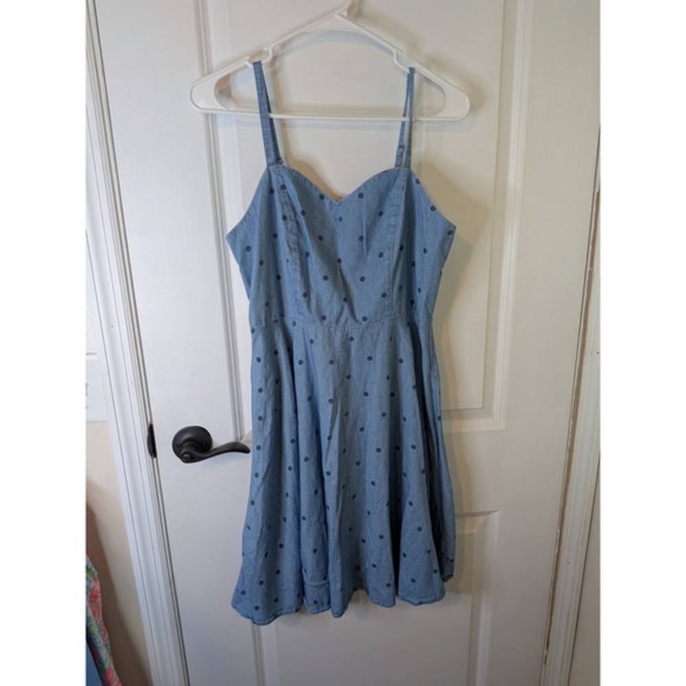 Old Navy Womens Blue Polka Dot Denim Cami Dress Smocked Back Mini Medium
